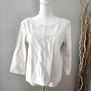 Tribe Alive Upcycled Denim Back Zipper Boxy Cream Top Size M